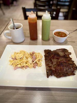 Spam & egg plate w/skirt steak