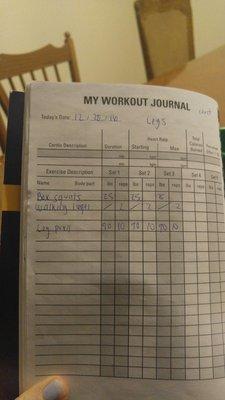 Great journal to help me learn what to do on a lef, push, or pull day! Not to mention to see where my weights started to what they are now!