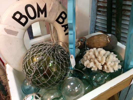 Glass floats and nautical stuff.