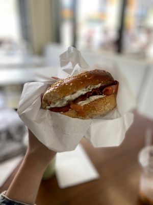 Lox Bagel with Charred Onion Cream Cheese.