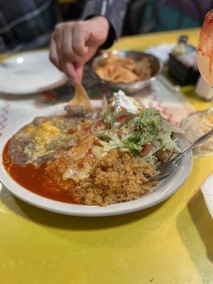 Taquito cheese enchilada rice and beans