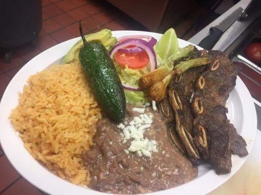 Costillas asadas rice,beans,salad and home made tortillas