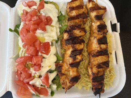 Chicken kebab platter - cooked to order, and very tender and juicy