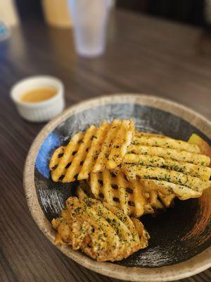 Complimentary waffle fries with curry aioli