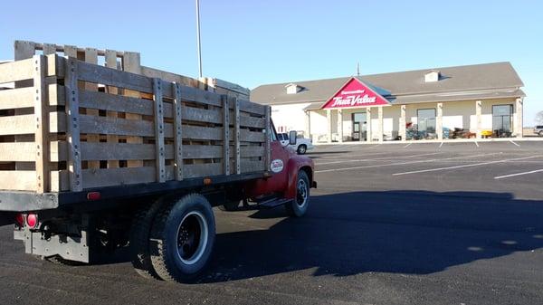 View from Dannemiller True Value front parking lot with their classic truck