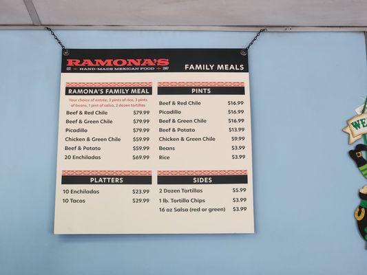 Menu as of March 2024