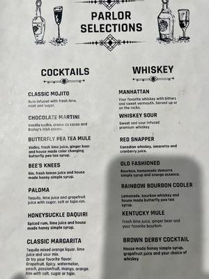 Cocktail menu as of 5/15/2024