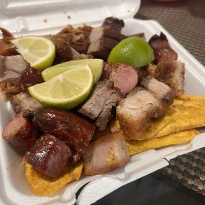 Chicharron and Longaniza with Fried Plantain.