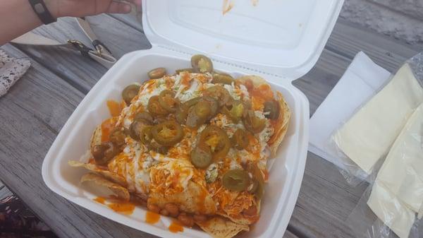 Buffalo chicken nachos. Huge portion