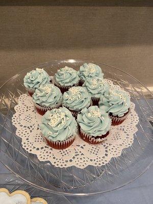 The cutest & most delicious cake (almond with raspberry filling) and red velvet cupcakes. Yum!