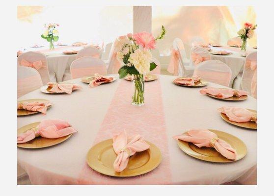 Pink and white simple Eden Events table setting