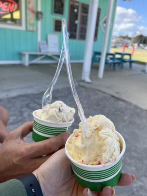 Butter pecan & sugar free raspberry cream  ice cream . Delish!