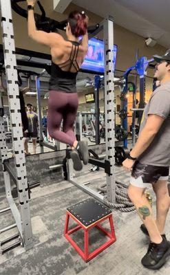 Unassisted pull-ups performed perfectly, client showing consistency with her training.