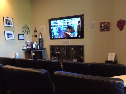 Waiting area with drinks & movies