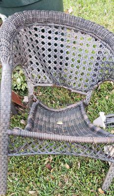 after breaking my outdoor furniture, they moved my dining chairs outside for their lunch - and left one outside with rain on the way