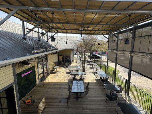 View of the outdoor patio from the 2nd story stage.