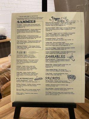 Deli menu with lots of vegan options!