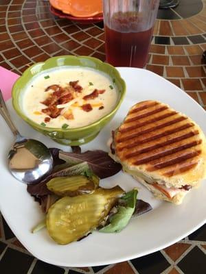 Loaded Baked Potato Soup & Turkey Panini