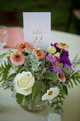 wedding centerpiece featuring farm-grown flowers