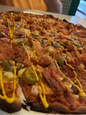 Cheeseburger bacon pizza. Ready good!