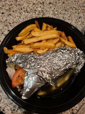 Chicken gyro and fries