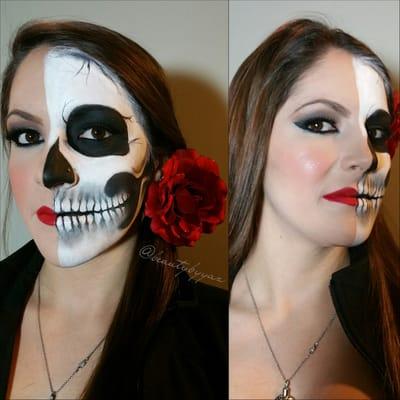 Halloween makeup-half skeleton/half beauty