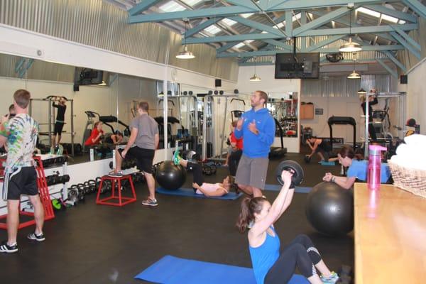 Weekend workout in action at the gym in the Funk Zone of downtown Santa Barbara.