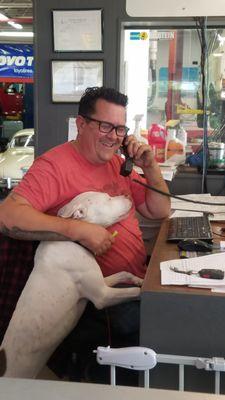 Bill and our shop pup, Blue!