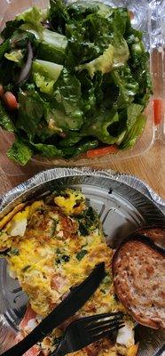 Greek omelet with salad & English muffin under $10.