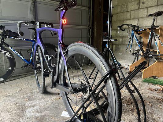 The custom built road bike by pedal power from the rear