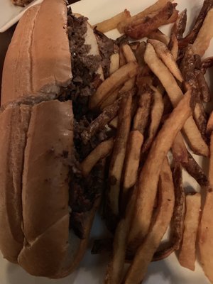 Cheesesteak and fries. Fries  cheesesteak