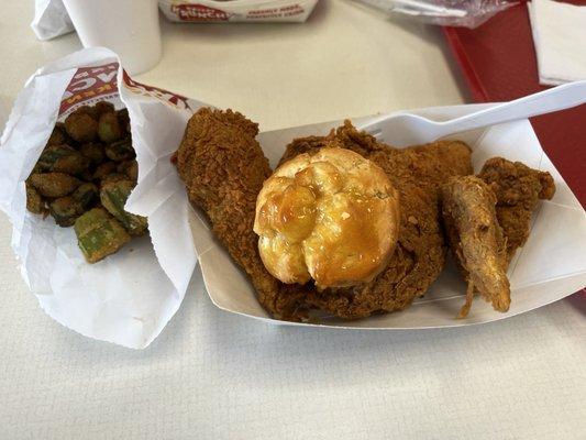 3 Piece Chicken Meal Deal, side of fried okra