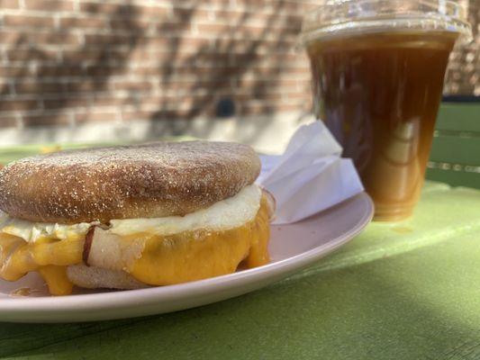 Breakfast sandwich and coffee