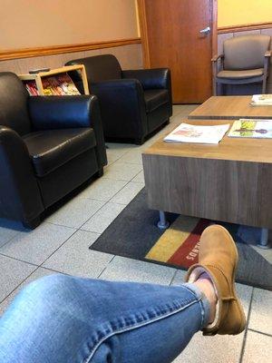 The clean, comfortable waiting area at Schierl Tire & Service is complete with magazines, TV, free wifi, and snacks!