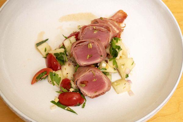 Prosciutto wrapped grilled tuna loin recipe "From Sea to Table" with Patrick Mannato