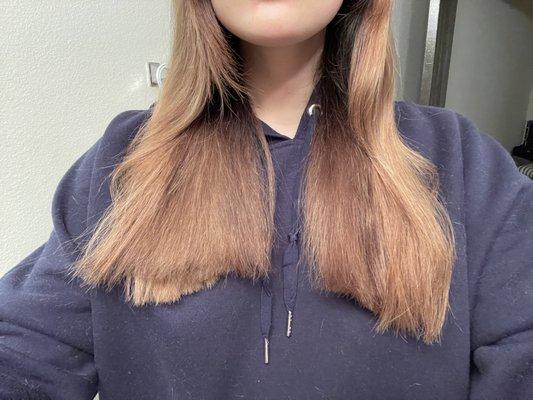 Choppy uneven lengths, no trim around face.