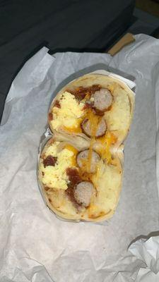 Sausage and Bacon Breakfast Burrito