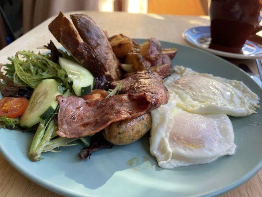 Breakfast plate with eggs over easy