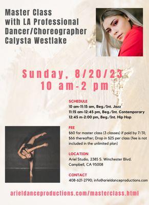 Registration is open for 8/20 Master Class