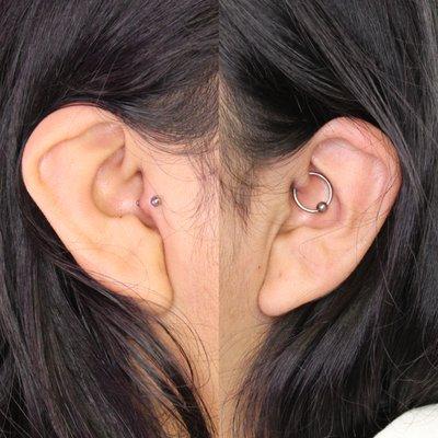 Tragus and dairh piercings