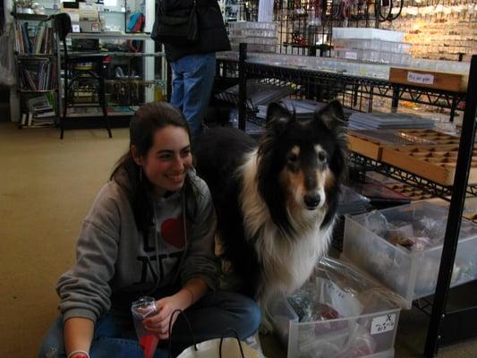 Original mascot Brodie w/Olivia, former employee