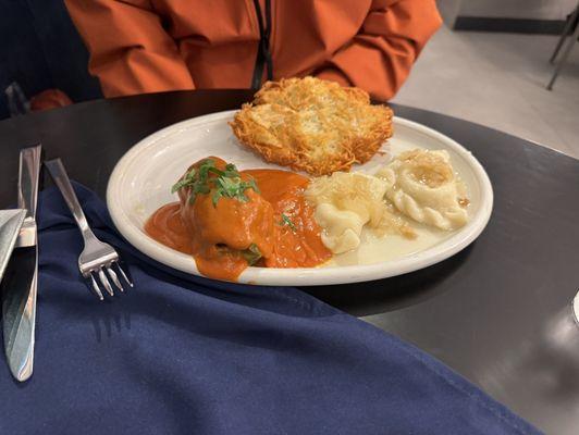 The small Belvedere platter (the potato was amazing, the Stuff cabbage delicious, and the pierogi were out of this world).