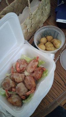 Walnut shrimp and curry fish balls