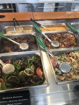 Full hot lunch counter of Mexican food