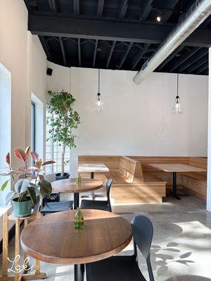 Modern warm interior for you to enjoy a cup of coffee or tea and some delicious pastries in Salt Lake City, Utah indoors at Loki Coffee