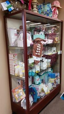 Lots of cute baby stuff, from nipple shields to swaddling