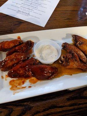 Honey old bay and hot silks wings. Like a buffalo bbq wing