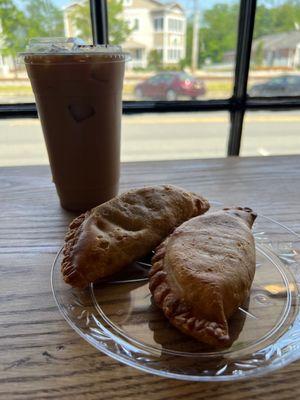 Empanadas and iced latte