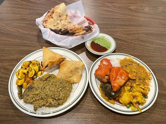 My feast from the buffet. Regular naan is on the buffet, but I ordered the keema (lamb) naan separately