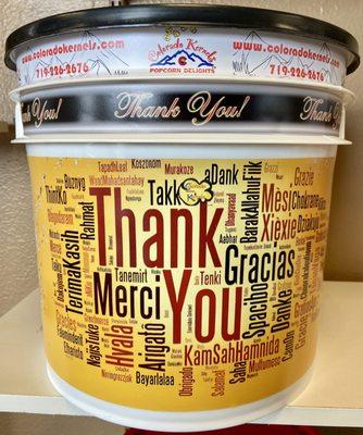 Say thank you with our bucket plus 6 resealable bags of your favorite flavors.